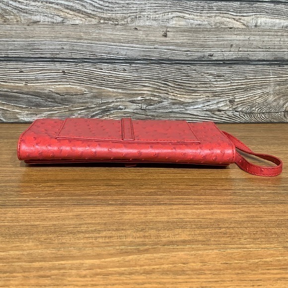 The Limited Vegan Faux Ostrich Leather Clutch Wristlet Purse Red‎ - Picture 2 of 7